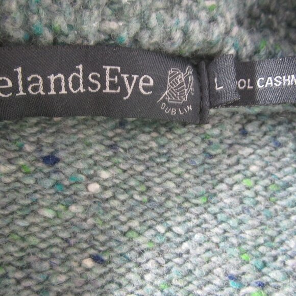 Irelands Eye Womens L Teal Blue Green Wool Cashmere V Neck Cable Knit Sweater - Picture 7 of 10